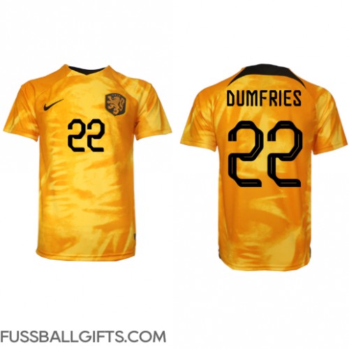 Niederlande Denzel Dumfries #22 Fußballbekleidung Heimtrikot WM 2022 Kurzarm